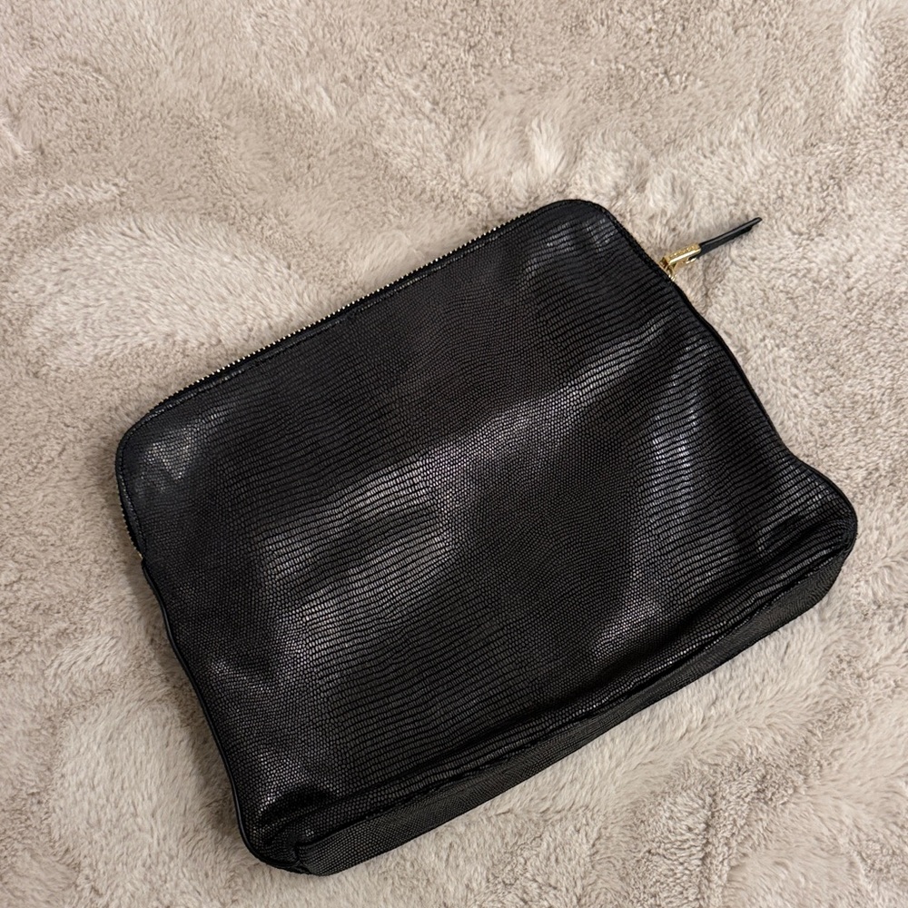 India Hicks Black Textured Leather Pouch
